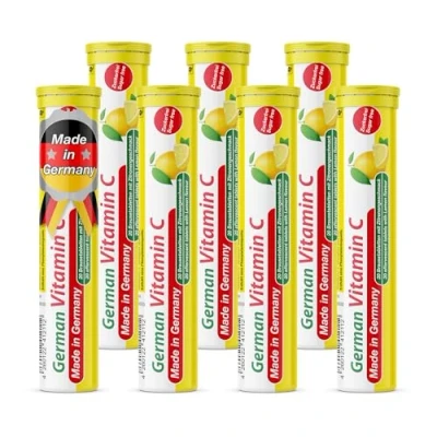 Image of German Vitamin C 140 Drink Effervescent Tablets Lemon/Lime Flavour, Sugarfree, Vegan 180 mg T&amp;D Pharma Made in Germany