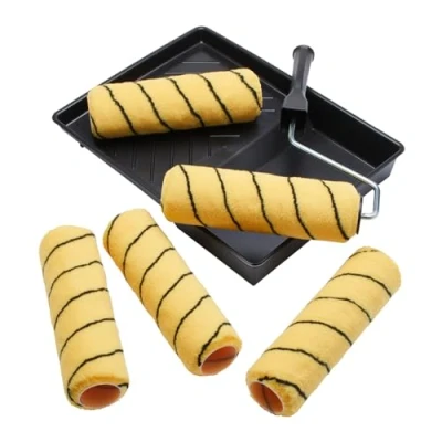 Image of ProDec 9 inch x 1.75&quot; 7 piece Paint Roller Set 5x Medium Pile Woven Rollers, Cage Frame and Tray for Painting with Emulsion Masonry Paints on Interior Exterior Walls Ceilings, 9&quot;