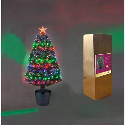 Image of SHATCHI 2Ft/60cm Fibre Optic Christmas Star Topper Multicolor LEDs 8 Changing Light Modes Pre Lit Green Artificial Xmas Tree, PVC, 2ft