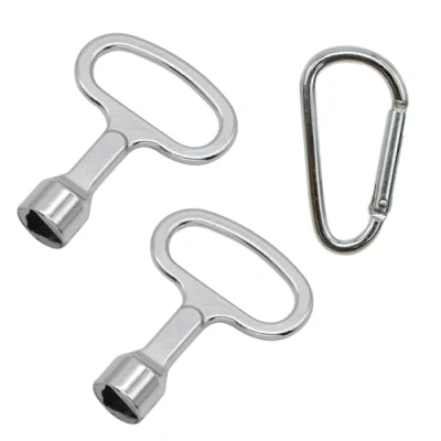 Image of REBECASKYENS 2 Pcs Metal Triangular Key, Meter Box Key,Gas Triangle Socket Spanner Key with a Keychain for Gas Water Electric Cabinet (Silver)