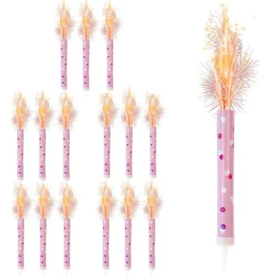 Image of Ice Fountain Candles for Cakes, Cake Sparklers, Toppers, Ideal Christmas Decoration, Birthday Party, Decorations, and Other Special Occasions (15pcs Pink Fountain)