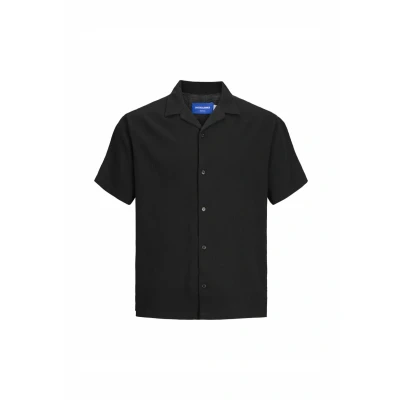 Image of JACK &amp; JONES Men&#039;s Jorluke Crinkle Resort Shirt Ss Sn Casual, Black, L