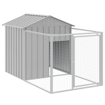 Image of &#039;vidaXL Dog House with Extended Run Galvanized Steel Outdoor Comfort for Pets Spacious Exercise Area Secure Mesh Design and Practical Roof Light Grey