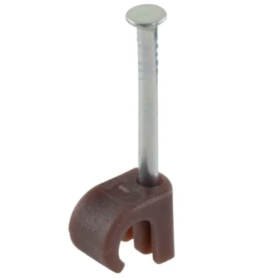 Image of GTSE Round Brown Cable Clips, for Cables 3 5 mm, Box of 100, Skirting Wire Nail Tacks Ethernet, Electrical Cables, Walls