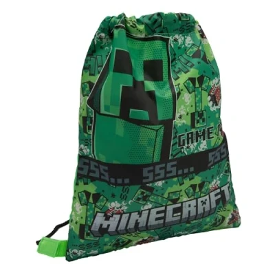 Image of Minecraft Drawstring Bag Kids PE Kit Gym Swim Sack For Children Boys &amp; Girls School Trainer Backpack Green