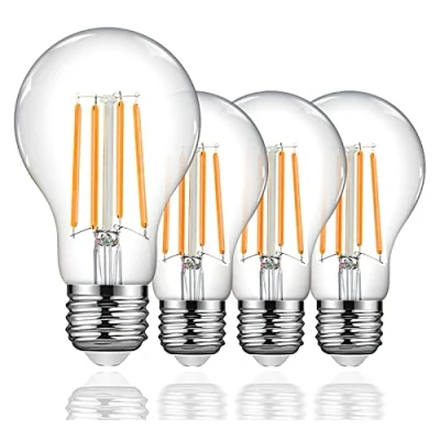 Image of TopLeder E27 LED Bulbs, Dimmable 6W Screw Bulb, 2700K Warm White 700 Lumen, 60W Incandescent Equivalent, Clear Glass Filament Bulbs Pack of 4