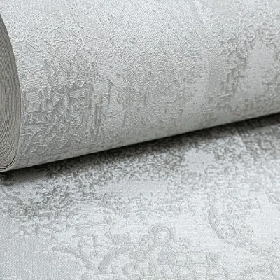 Image of SOPHIE LAURENCE Luxury Grey Silver Damask Textured 10 X 0.53 M Wallpaper Roll Italian Vinyl, Peelable, Modern Design