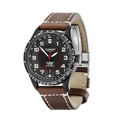 Image of Victorinox Men’s Watch Automatic AirBoss Mechanical, Ø 42 mm, Swiss Made, Water Resistant up to 100 m, Sapphire Glass, Leather Strap, Black/Brown