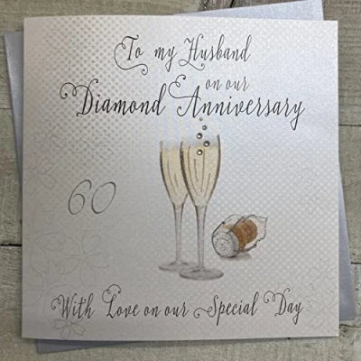 Image of WHITE COTTON CARDS Large Champagne Glasses HUSBAND Diamond Anniversary Handmade 60th Card, XLWA60 NEW