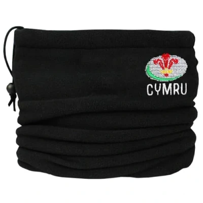 Image of TeddyT&#039;s Wales CYMRU Rugby &amp; Welsh Feathers Design Black Thermal Toggle Fleece Snood