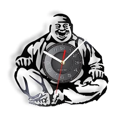 Image of Smotly Vinyl wall clock, smiley face Buddha creative design a clock gift for family,Wall suitable any decoration! （Without lights light/gift: hook+gift bag