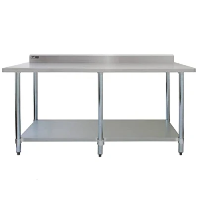 Image of 7FT Kitchen Work Bench Catering Table Commercial Stainless Steel Food Prep Surface Restaurant Storage Shelf 250kg Weight Capacity Adjustable Height 10cm Backsplash Upstand 2 x FREE Microfibre Cloths