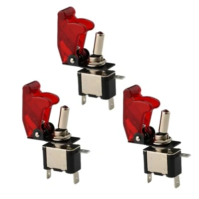 Image of CESFONJER 3 Pcs LED Lights Cover Toggle Switches, Red Rocker Switch, Car Auto Switch On/off (12V 20A Red).