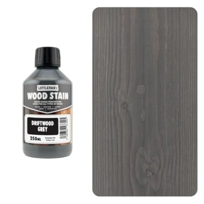 Image of Littlefair&#039;s Wood Stain Water Based 250 ml Indoor Furniture Light &amp; Dark Finishes Special Non Toxic Eco Friendly Formula for Crafts Colour: Driftwood Grey