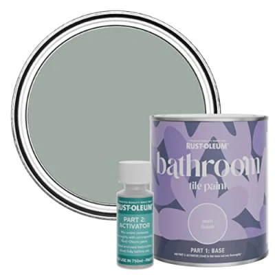 Image of Rust Oleum Grey Water Resistant Bathroom Tile Paint in Matt Finish Pitch 750ml