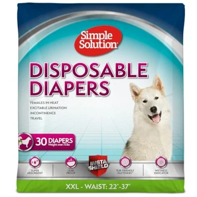 Image of Simple Solution True Fit Disposable Dog Diapers for Female Dogs Super Absorbent with Wetness Indicator XXL (Waist 22 37in) 30 Count