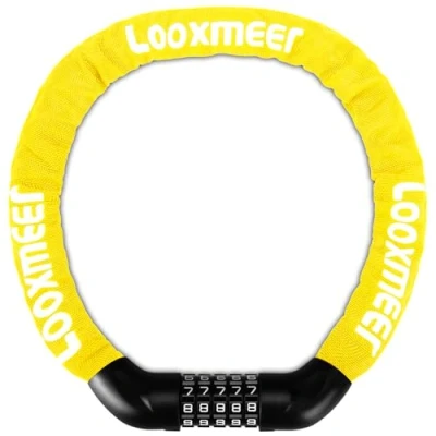 Image of Looxmeer Bike Lock Heavy Duty, 900mm 5 Digit Combination Bicycle Chain High Security, Resettable 100,000 Codes Cycling for Bicycle, Motorcycle, Scooter, Door, Gate Fence, Yellow