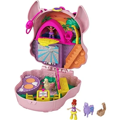 Image of Polly Pocket Llama Music Party Compact with Stage, Spinning Dance Floor, Food Stalls, Micro Polly, Lila Dolls, 2 Figures, Sticker Sheet, 4Y+, GKJ50