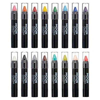 Image of Moon Creations Face Paint Stick Body Crayons Set of 16 3.2g Sweat Proof &amp; Water Resistant Cruelty Free, Made in UK For Kids, Adults, Fancy Dress, Festivals, Halloween