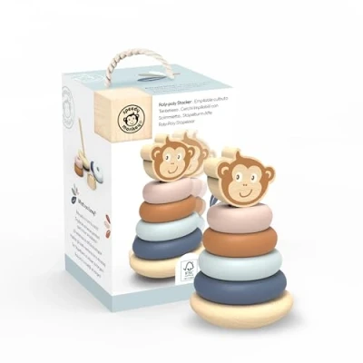 Image of SPEEDY Monkey Roly Poly Stacking Toys Premium Wood, Non Toxic Paint Baby 6 to 12 Months, Colourful &amp; Educational Gifts for Parents, Mums Friends Fun Shapes Characters