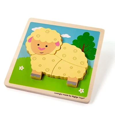 Image of Bigjigs Toys, Chunky Lift Out Puzzle Sheep, Wooden Shapes Puzzle, Toddler Puzzles, Jigsaw For Kids, Puzzles 1 2 3 year Olds, Toys