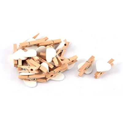 Image of sourcingmap® Party Card Photo DIY Tool Love Heart Mini Wooden Clip Peg 20pcs White