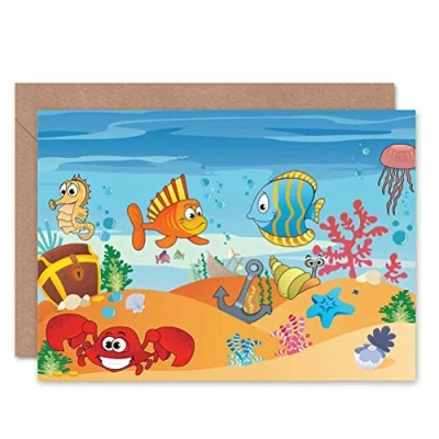 Image of Wee Blue Coo FISH CRAB SEA CREATURES KIDS BLANK GREETINGS BIRTHDAY CARD ART