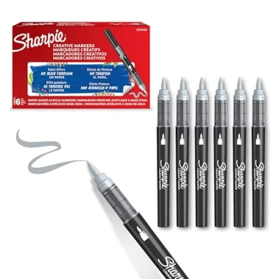 Image of Sharpie Creative Marker Acrylic Paint Pens Brush Tip Water Based Markers Cool Grey No Bleed Ink Writes on Most Surfaces School &amp; Revision Supplies 6 Count