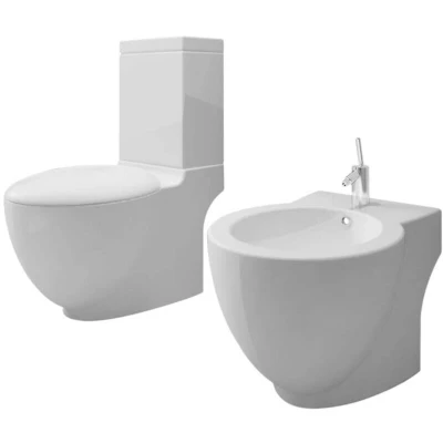 Image of vidaXL Stand Toilet &amp; Bidet Set White Ceramic Bathroom WC Furniture Fixture