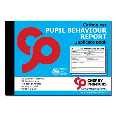Image of Cherry Carbonless NCR School Pupil Behaviour Report Duplicate Book A5 50 sets