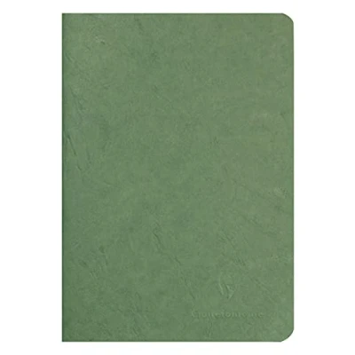 Image of Clairefontaine 733103C Collection Age Bag A Green Stapled Notebook A5 14.8 x 21 cm 96 Plain White Pages 90 g Paper Glossy Leather Grain Card Cover