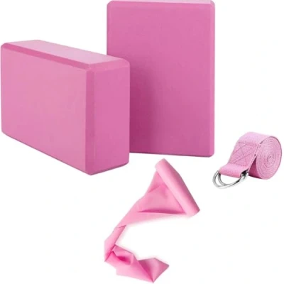 Image of WY8 Yoga Blocks Set of 2 with Strap and Elastic Resistance Band EVA Foam Soft Sturdy Non Slip Lightweight Bricks for Balance, Stretching, Pilates, Meditation, Deep Flexible Poses
