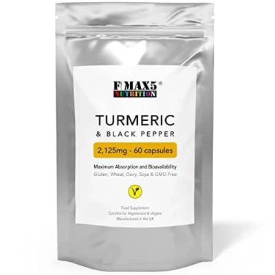 Image of Turmeric 2000mg &amp; Black Pepper Extract Capsules High Strength Suitable for Vegetarian’s NO Added FILLERS GMO Free UK Made (60)