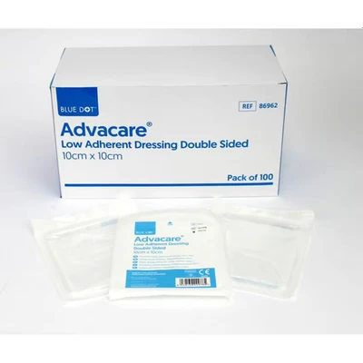 Image of Advacare Low Adherent Double Sided Wound Dressings 100 Piece Set, 10 cm x Size