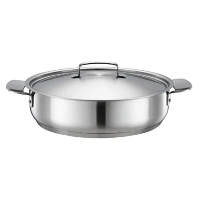 Image of Fiskars Roasting Dish with Lid, Diameter 28 cm, Coated, Suitable for All Hobs, Recycled Stainless Steel, Silver, 1064749