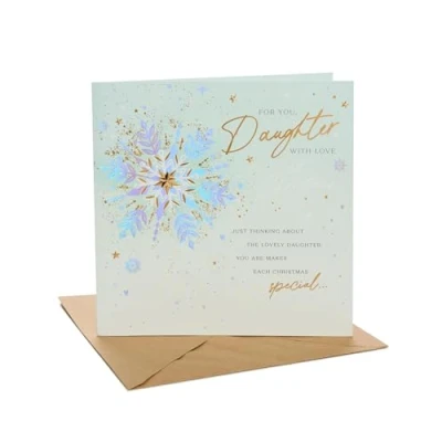 Image of UK Greetings Christmas Card for Daughter Snowflakes Design