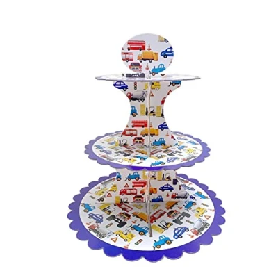 Image of AEX 3 Tier Cake Stands for Afternoon Tea, Biodegradable Cupcake Stand Cardboard, Round Dessert Tower Party, Birthday, Anniversary, Wedding (Car 3)