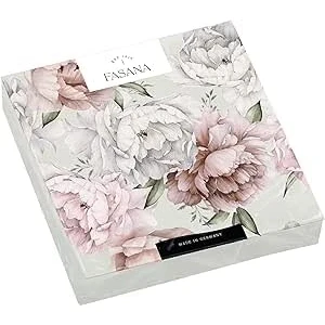Image of 20 Napkins Peonies on Grey Flowers Pink White Table Decoration Decoupage 33 x cm