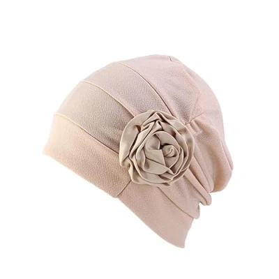 Image of Chemo Beanie Hat Headwear Women Turban with Side Flower (Cream)