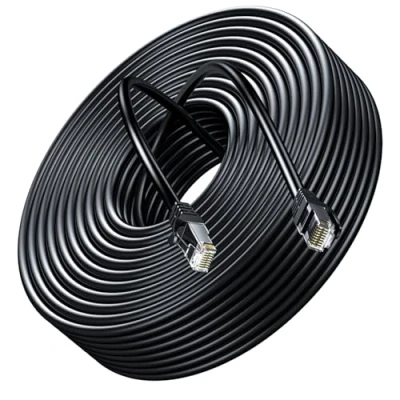 Image of Nowunke 50m Ethernet Cable Outdoor, Waterproof Direct Burial Bulk Internet Long High Speed External Network UTP CCA RJ45 Gigabit Cat 6 Lan Black