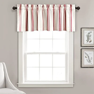 Image of Lush Decor Farmhouse Stripe Yarn Dyed Recycled Cotton Window Curtain Valance, 18&quot; L x 52&quot; W, Red Classic Modern Rustic Charm Eco Friendly Fabric