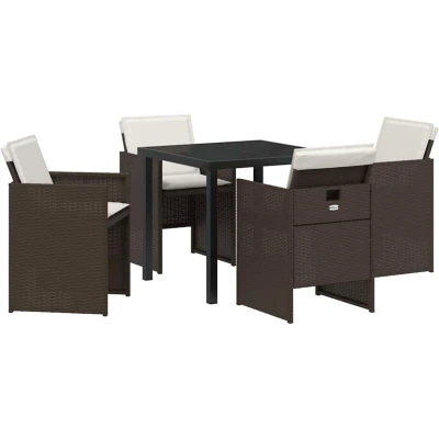 Image of vidaXL 5 Piece Garden Dining Set with Cushions Brown Poly Rattan