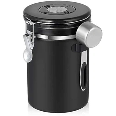 Image of SMRONAR Airtight Coffee Canister, 623g/21oz Stainless Steel Container with Date Tracker, CO2 Release Valve and 1 Measure Spoon for Bean Powders