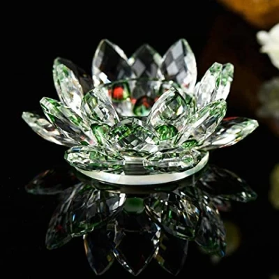 Image of Crystal Crown® Lotus Flower Tea Light Candle Holder Spin System Ornament Craft Decoration Home Decoration, 11 CM (Green)