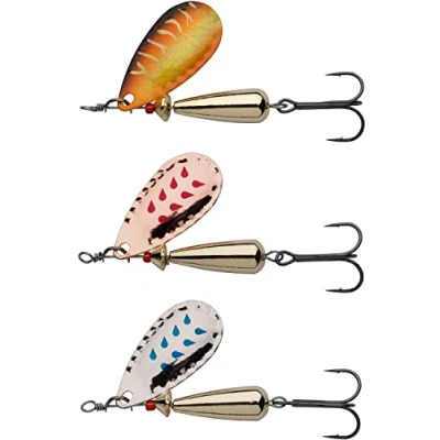 Image of Abu Garcia Droppen 3 Pack, Fishing Hook, Hard Lures, Long Casting Vibration Spinner Blade Lures for Predator Perch, Chub, Pike, Trout, Salmon, Sea Trout,Unisex, Assorted, 6g 44mm
