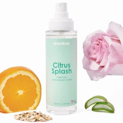Image of WildMint Citrus Splash Natural Face Toner Brightening for Sensitive, Mature &amp; Damaged Skin Vitamin C Dark Spots Acne Prone UK Made Vegan Cruelty Free Skincare 100ml