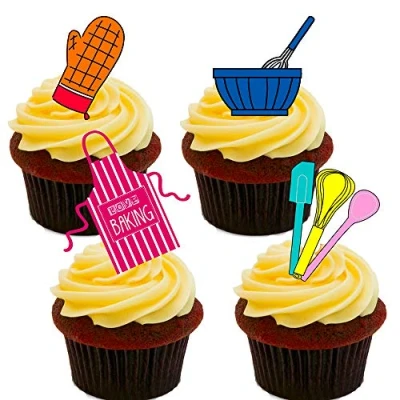 Image of Made4You Baking Mix, Edible Cake Decorations Stand up Wafer Cupcake Toppers (Pack of 24)