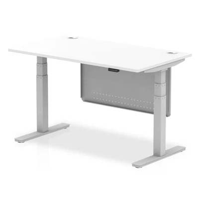 Image of Air 1400x800 Height Adjustable Desk White CP Silver Leg Modesty Panel