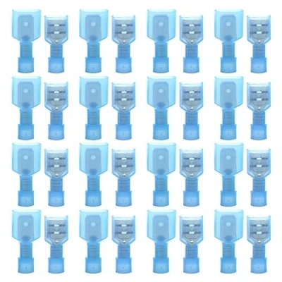 Image of Yosawo 100 Pieces Nylon Fully Insulated Male/Female Spade Wire Crimp Connectors，Quick Disconnects Terminals Connector Assortment Kit AWG 16 14 Blue（NLGML)