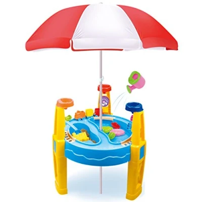 Image of The Magic Toy Shop Sand and Water Play Table with Parasol Accessories Garden Sandpit Set